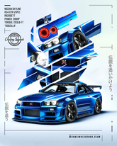 Skyline R34 GTR V-Spec ‘Godzilla’ Artwork – 16x20